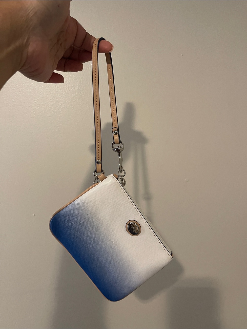Coach Neutral to Blue Ombre Wristlet Wrist Strap Clutch